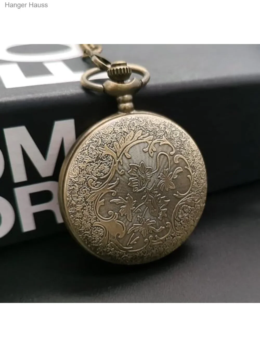Vintage Bronze Steam Train Mens Quartz Pocket Watch with Chain